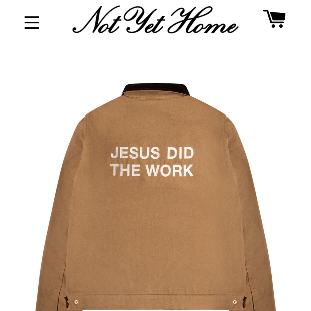 SOLD Not Yet Home Forrest Frank 'JESUS DID THE WORK' Tan Trucker Jacket